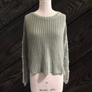 Moon & Madison Bobble Sleeve Chunky Knit Cropped Sweater Sage Green Size Small